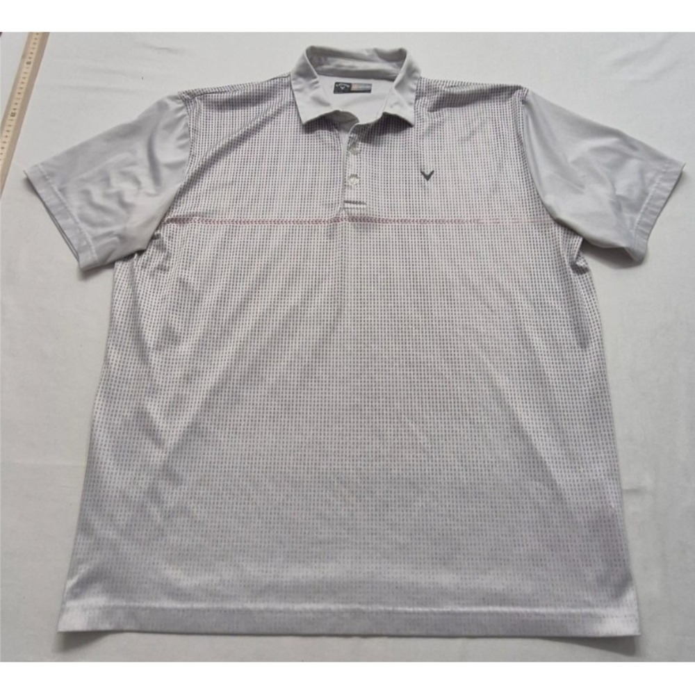 Callaway Opti-dri men's white golf polo gray/red polka-dot design‎ XL logo